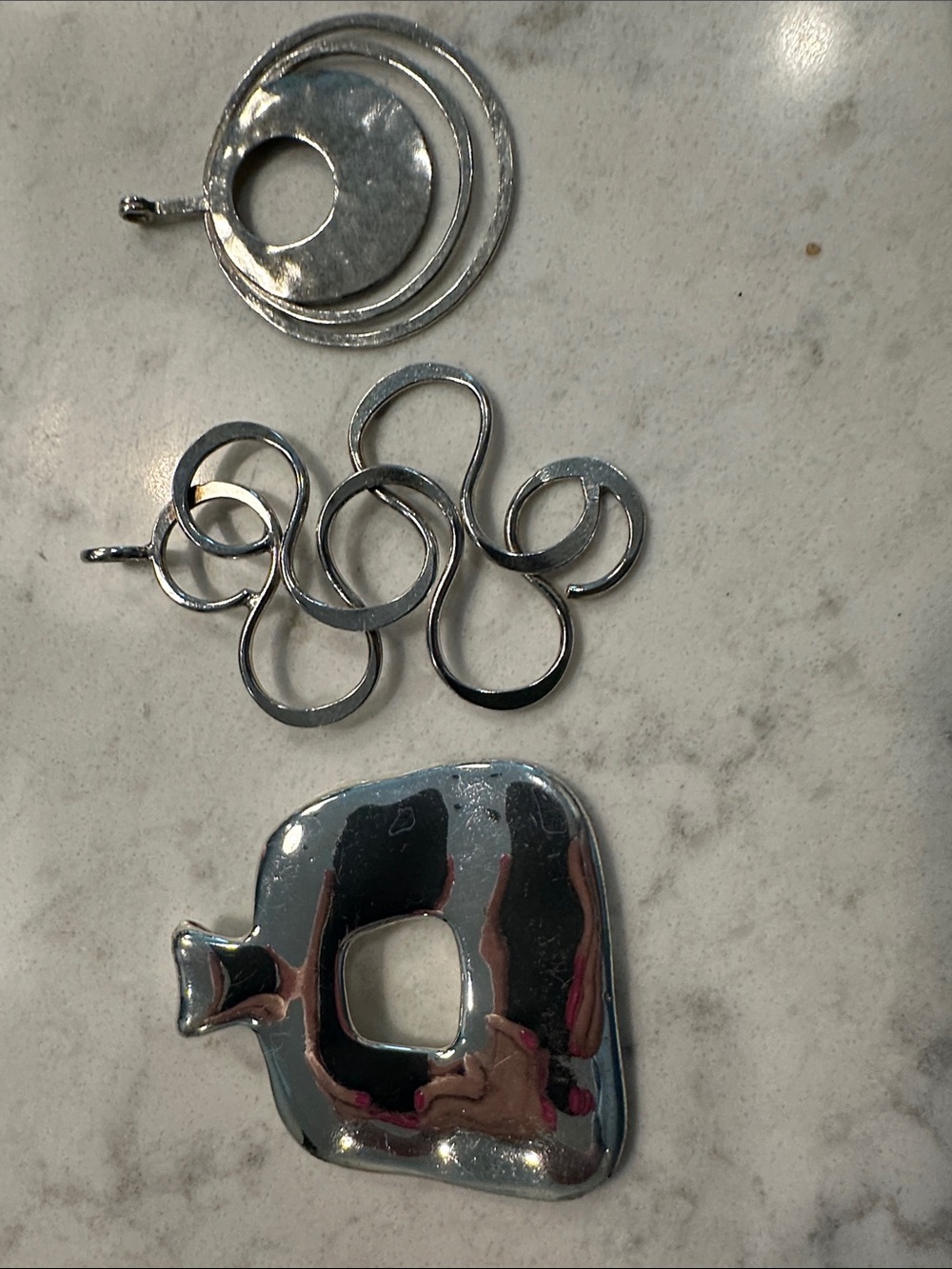 Modern Silver-Tone Geometric Pendant Set